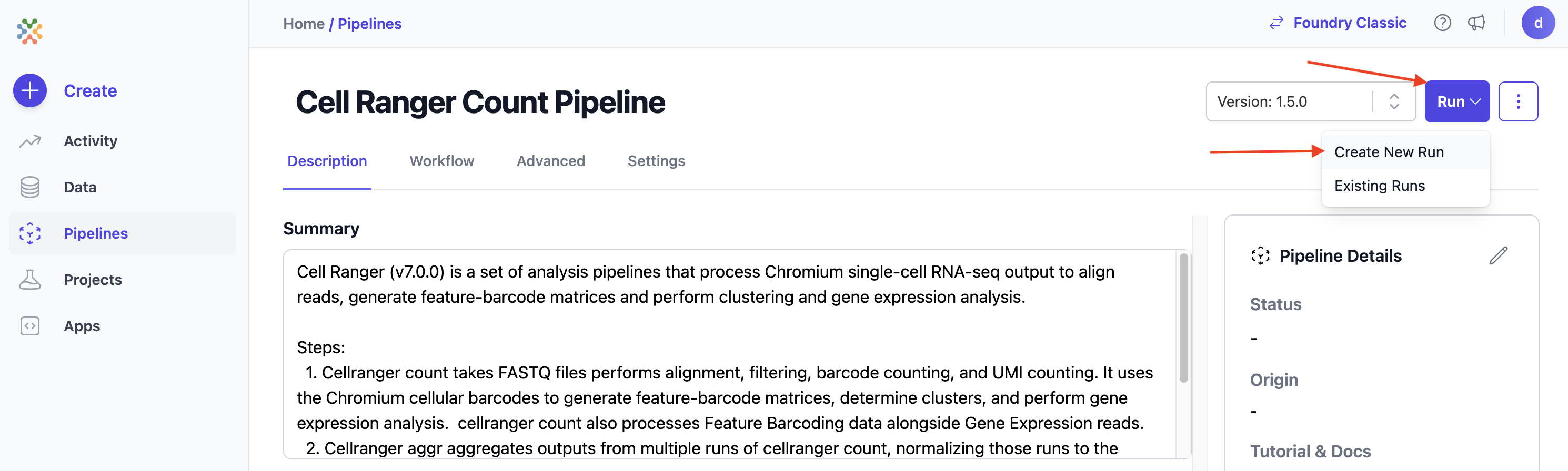 Image showing run creation