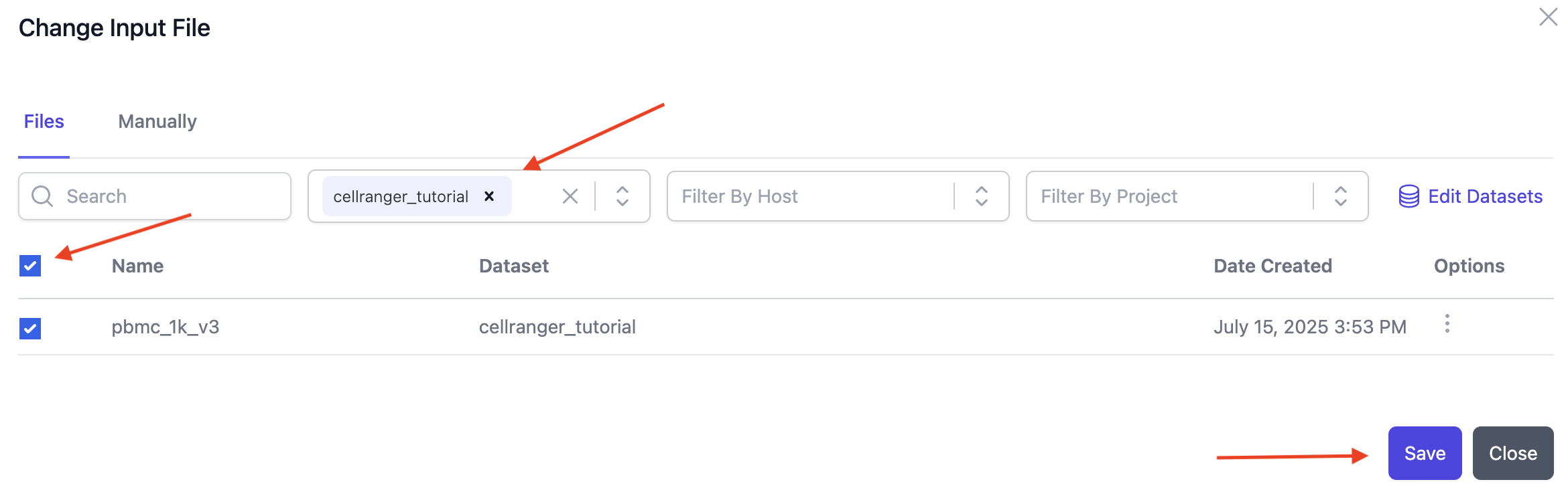 Image showing file selection for input