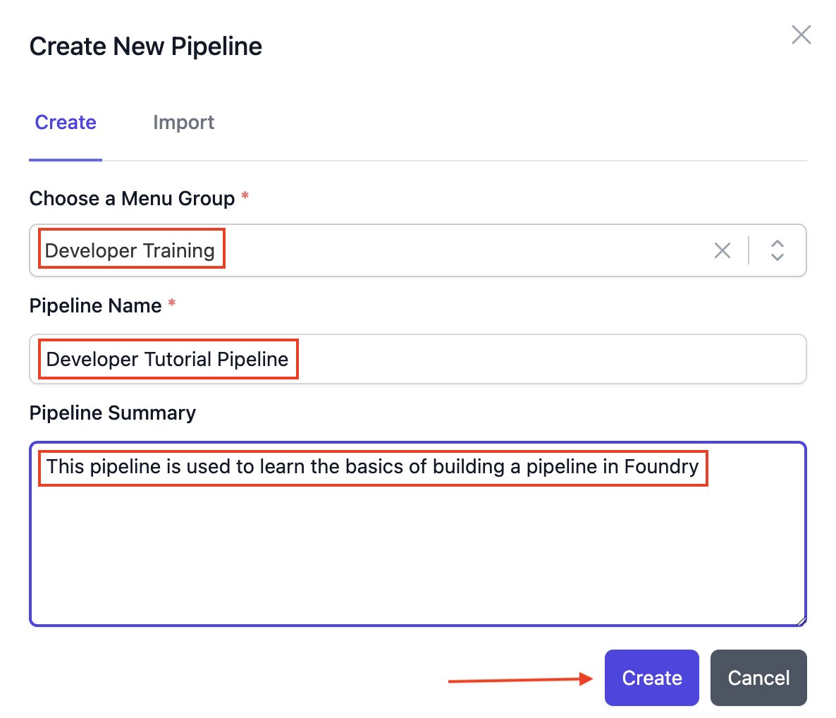 Image showing create pipeline pop-up