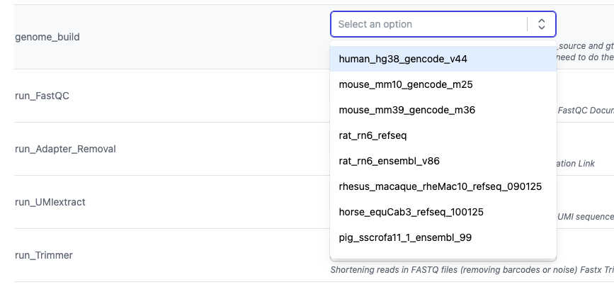 Genome build selection