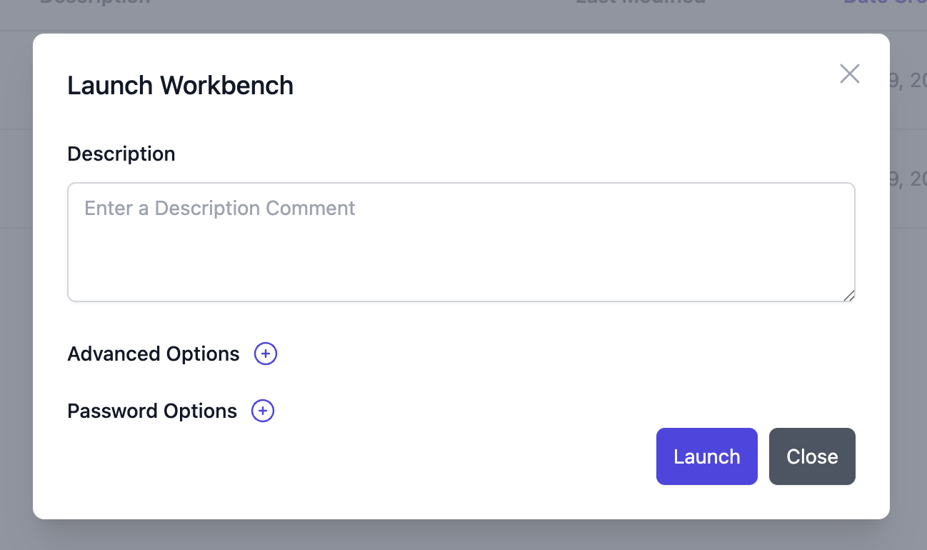 Workbench Template selection